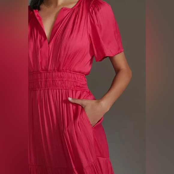 NWT Anthropologie Somerset Maxi Bright Pink Satiny Dress Sz M Pockets Flattering - Picture 4 of 14